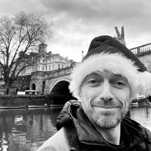 On the river in a Santa hat